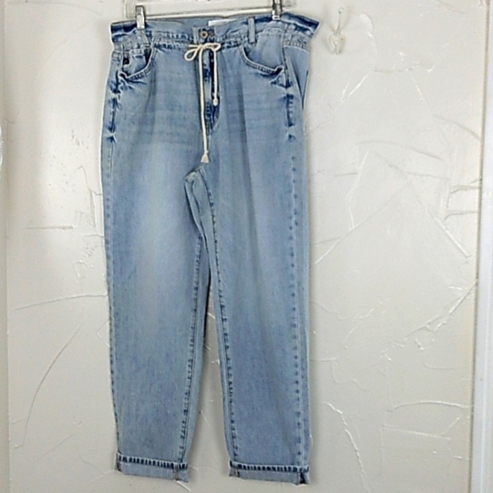 KanCan Dahlia Ultra High Rise Slouch Fit Tie Front Light Denim‎ Jeans Size 15/31